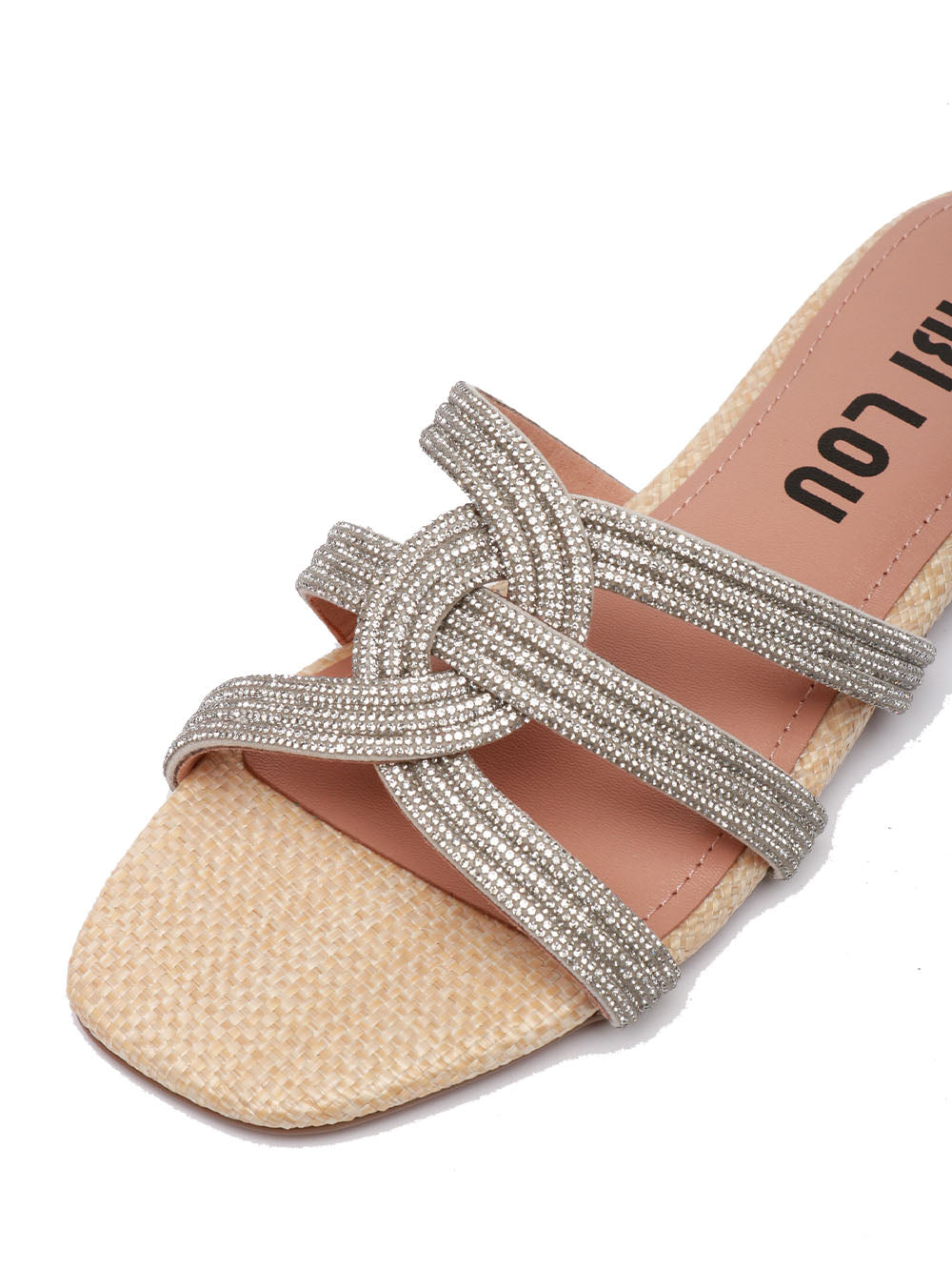 BIBI LOU Sandali Eve Bassi in Rafia con Fascia in Strass Argento Corda/argento