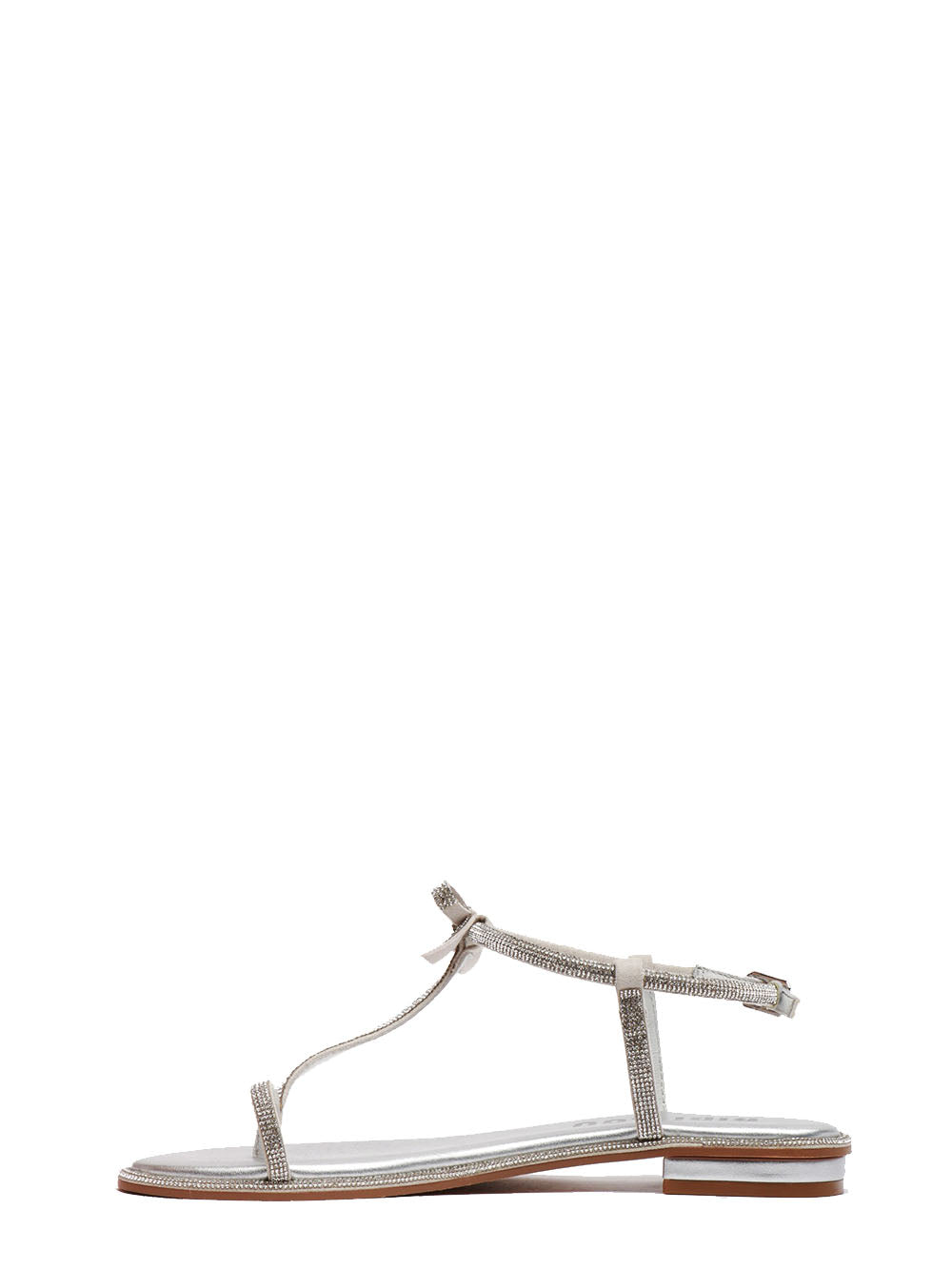 BIBI LOU Erin Low Silver Flip Flop Sandals with Rhinestones