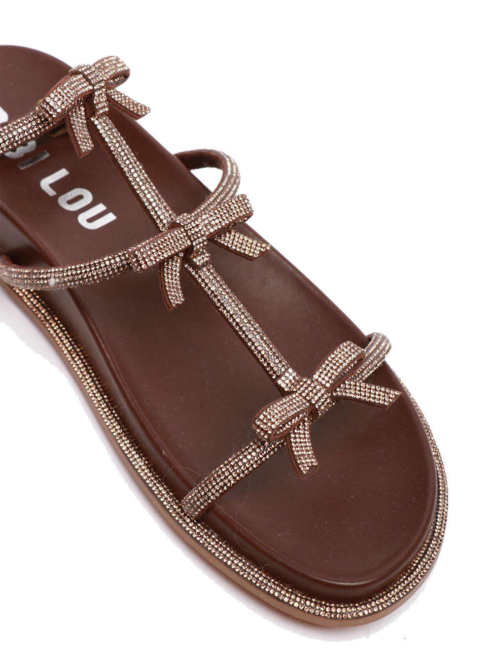 BIBI LOU Sandali Abby Bassi Marroni con Strass e Fiocchi Marrone/oro