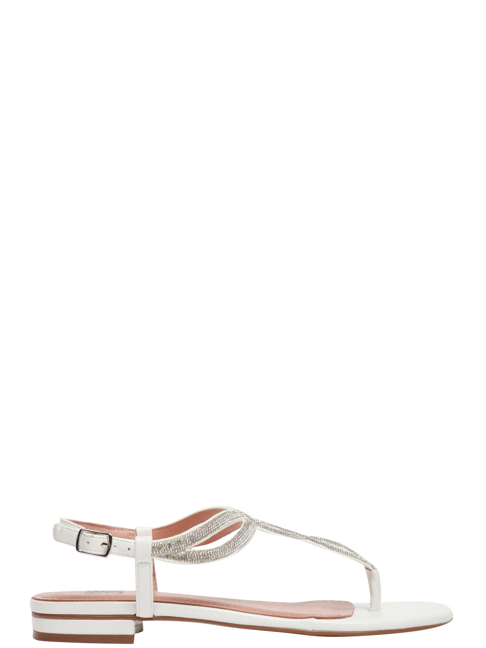 BIBI LOU Sandali Infradito Bassi in Pelle Bianchi con Strass Bianco