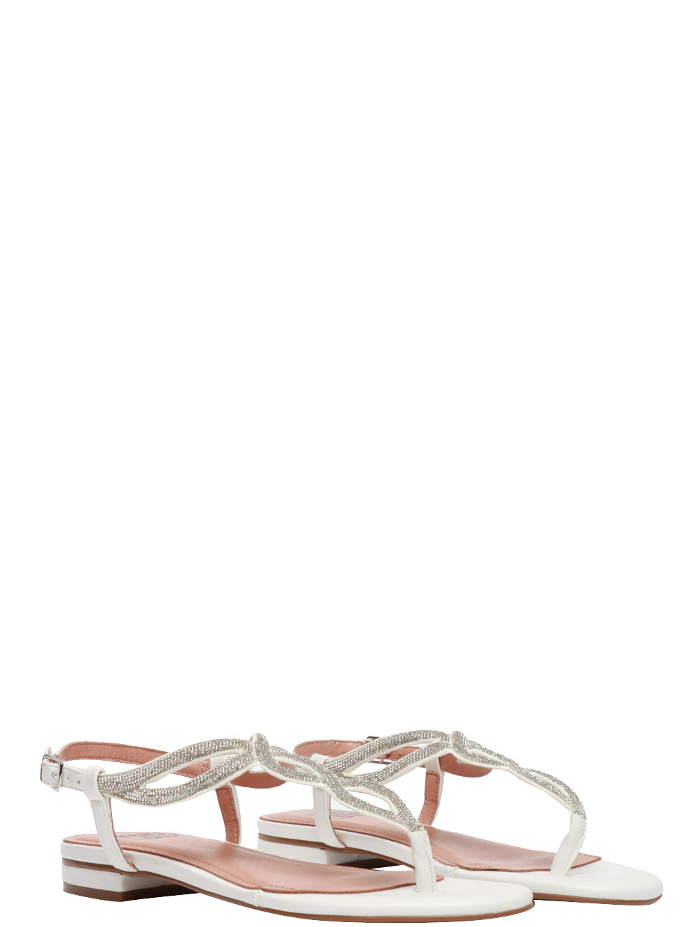 BIBI LOU Sandali Infradito Bassi in Pelle Bianchi con Strass Bianco