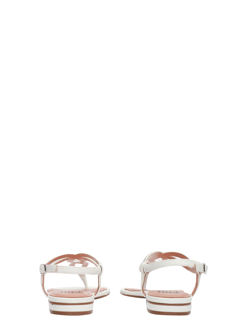 BIBI LOU Sandali Infradito Bassi in Pelle Bianchi con Strass Bianco