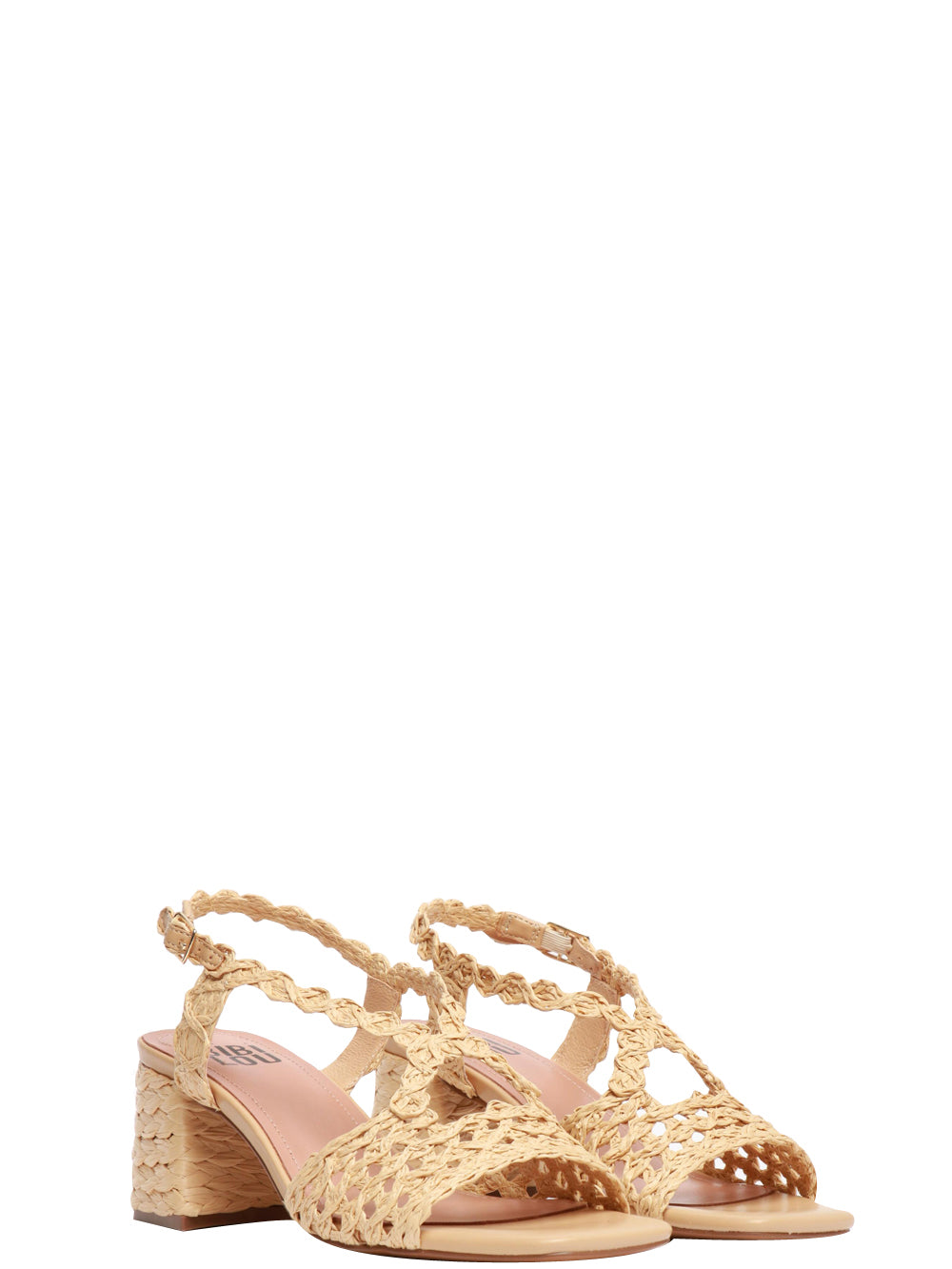 BIBI LOU Sandali Corda Effetto Rafia con Tacco Quadrato Beige