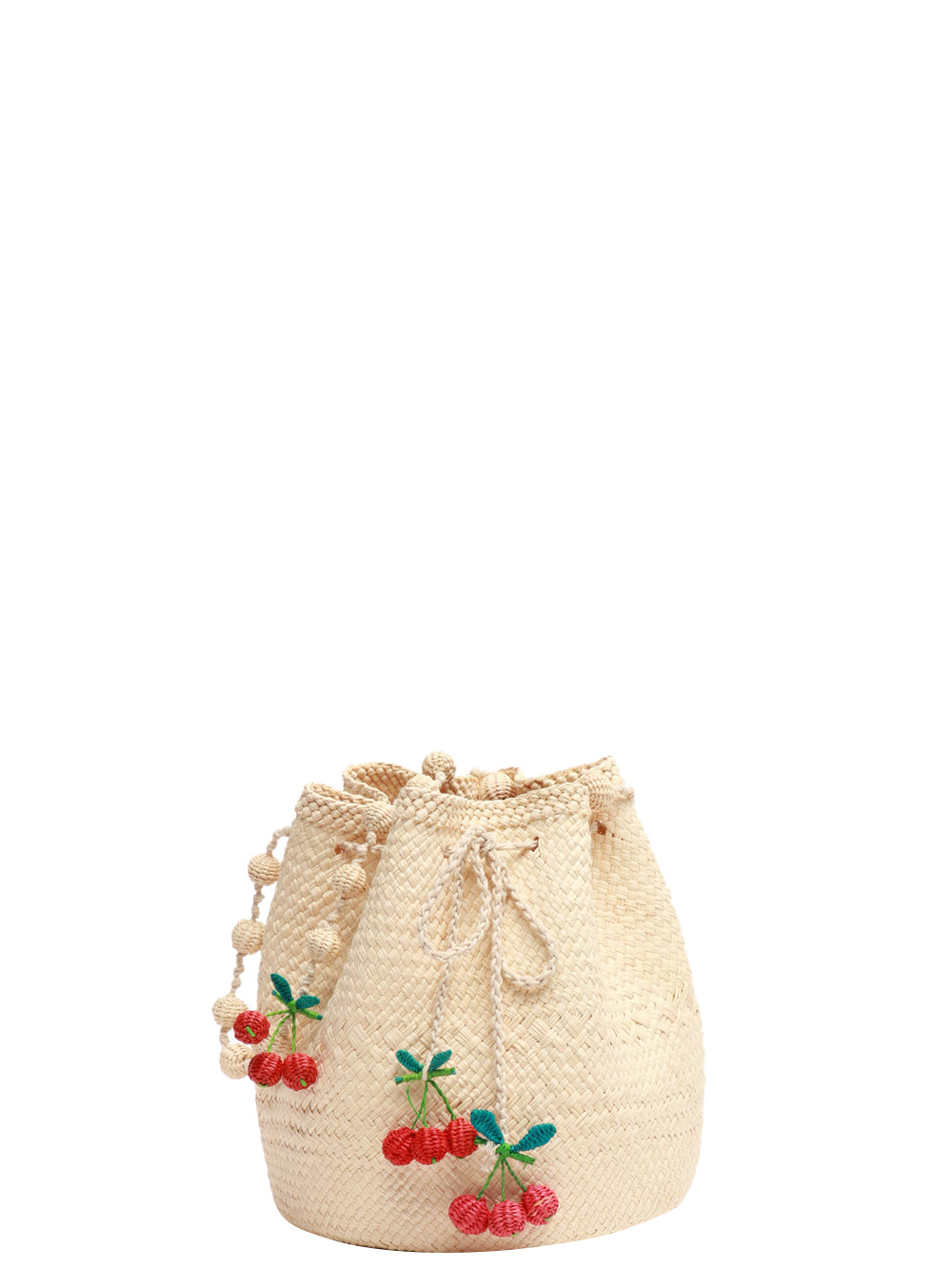 CAROLINA BELENGUER Borsa Secchiello in Paglia con Ciliegie Beige/rosso