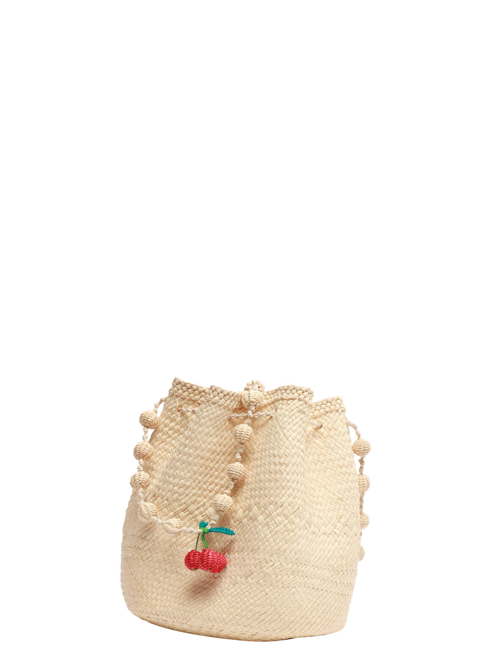 CAROLINA BELENGUER Borsa Secchiello in Paglia con Ciliegie Beige/rosso