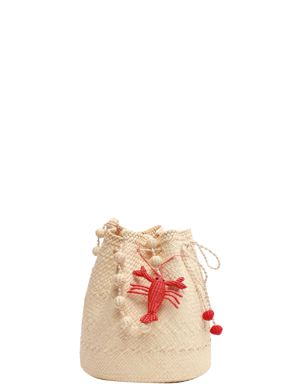 CAROLINA BELENGUER Borsa Secchiello in Paglia con Aragosta Beige/arancio