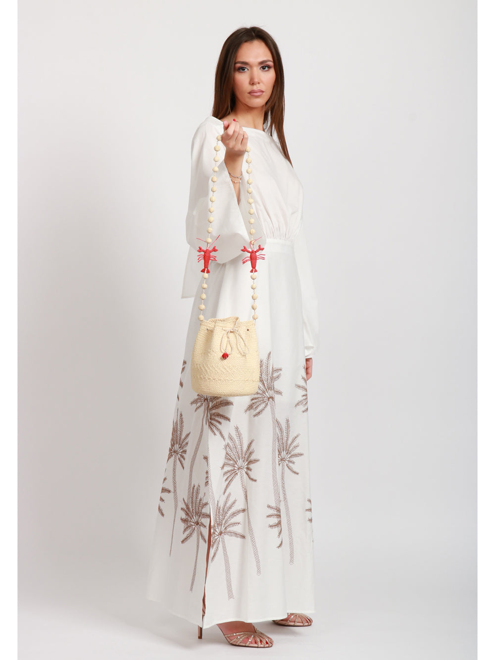 CAROLINA BELENGUER Borsa Secchiello in Paglia con Aragosta Beige/arancio