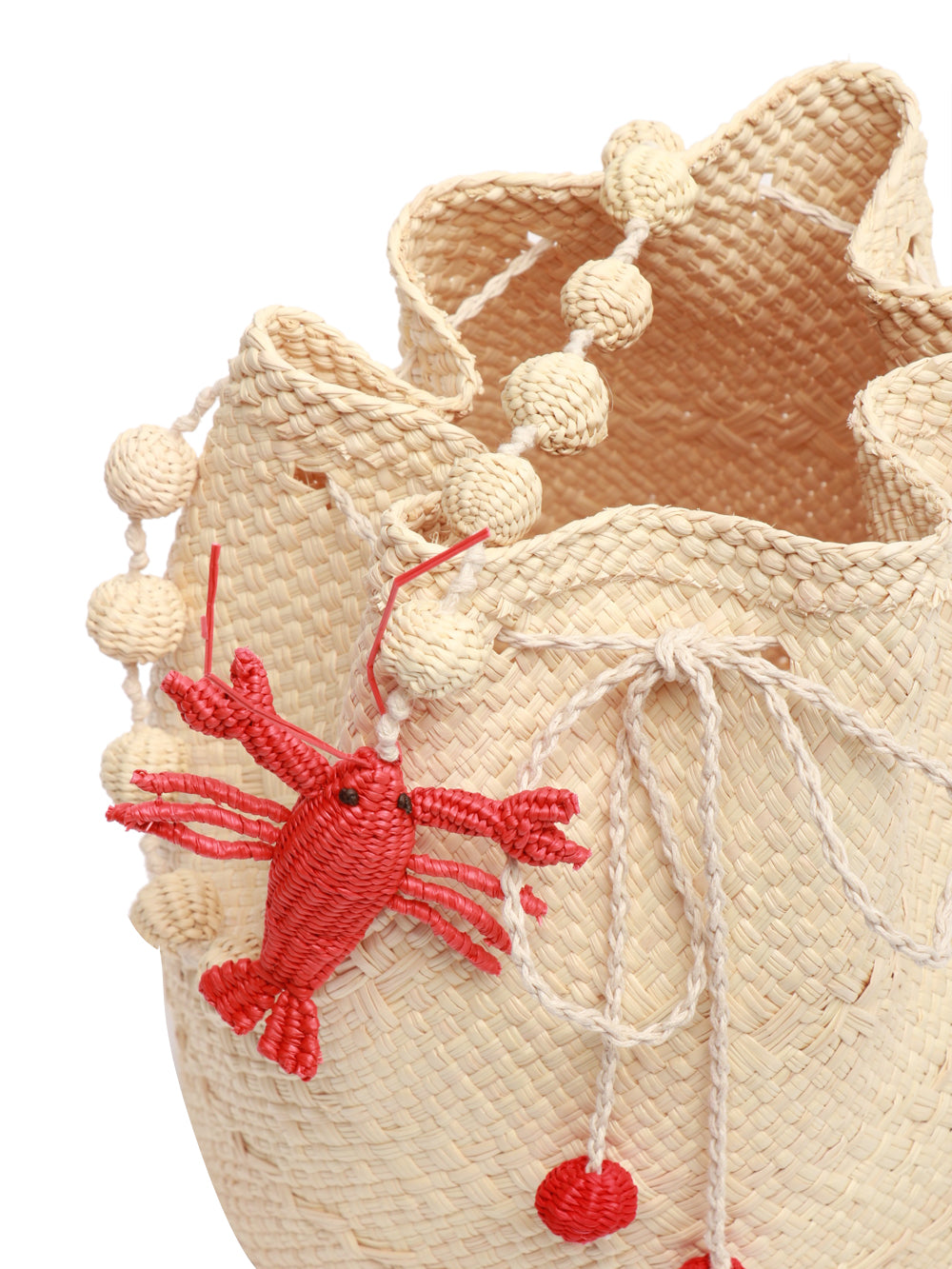 CAROLINA BELENGUER Borsa Secchiello in Paglia con Aragosta Beige/arancio