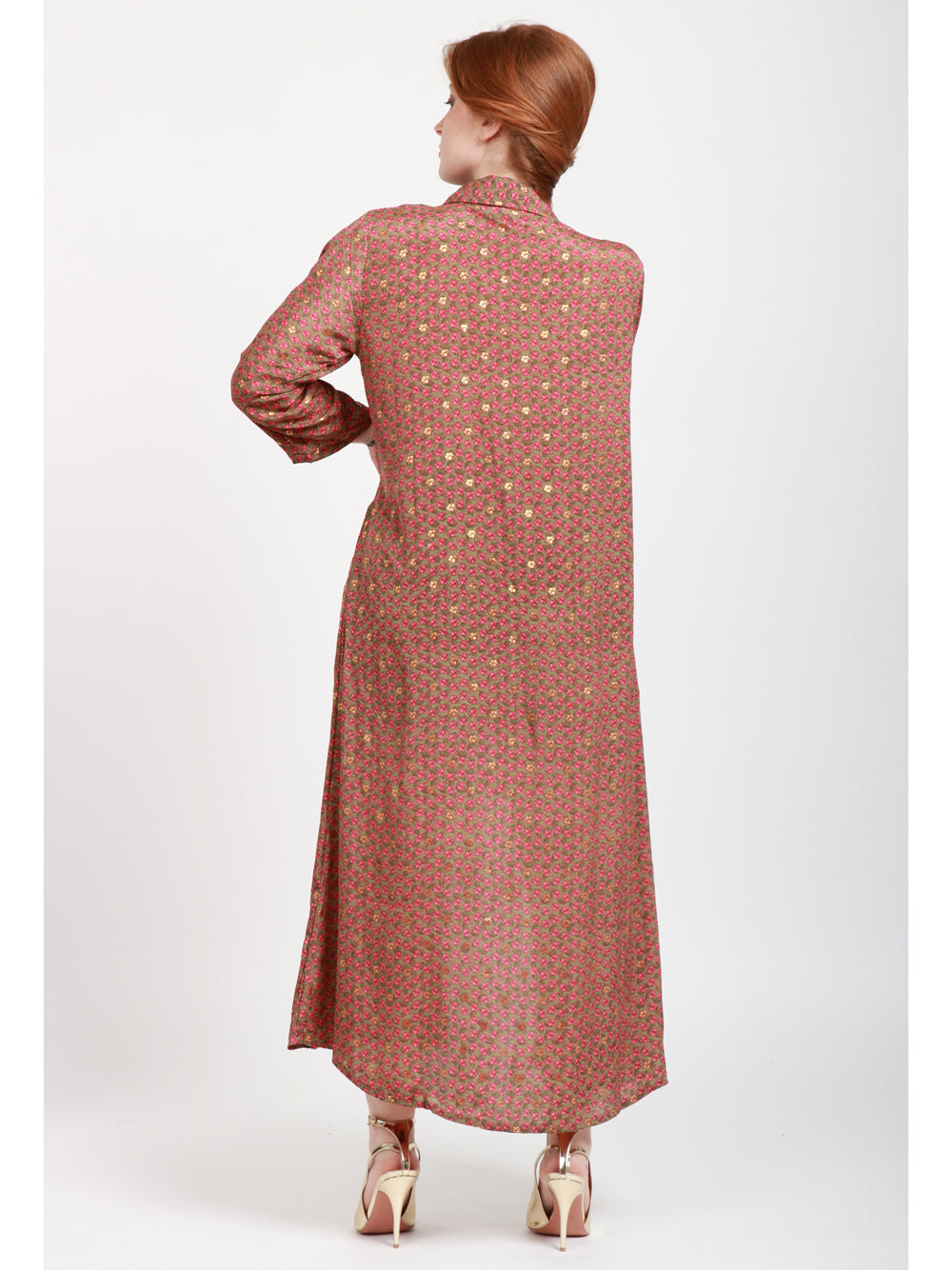CHACHA Kimono in Seta con Fantasia Floreale Kaki e Rosa Kaki/rosa