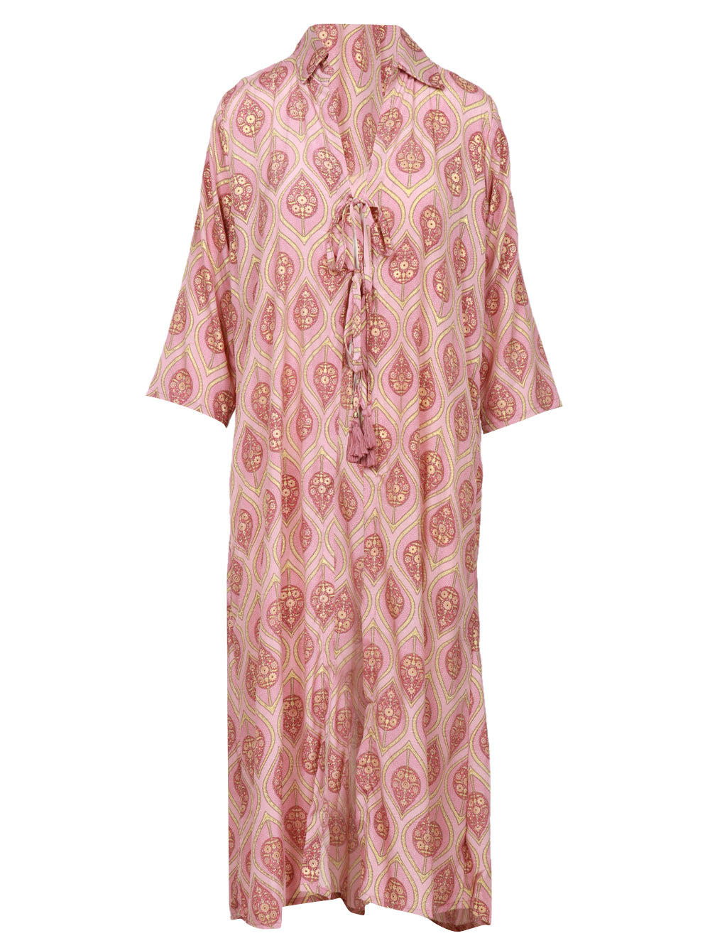 CHACHA Kimono in Seta con Fantasia Rosa e Oro Rosa/oro