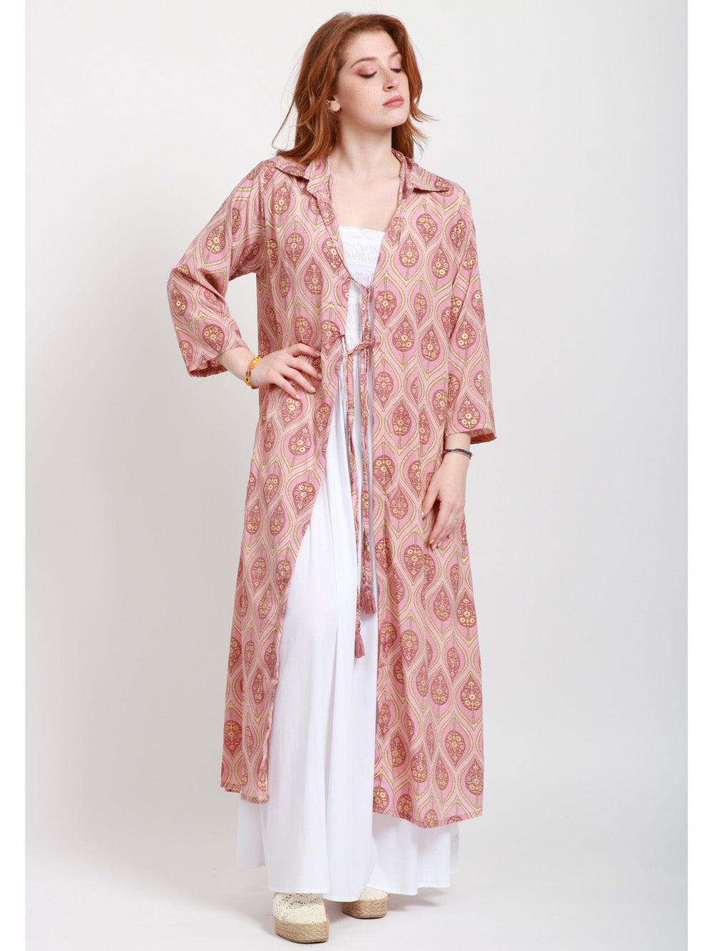 CHACHA Kimono in Seta con Fantasia Rosa e Oro Rosa/oro