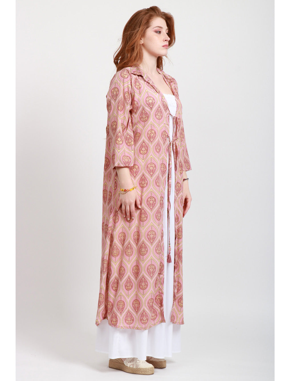 CHACHA Kimono in Seta con Fantasia Rosa e Oro Rosa/oro