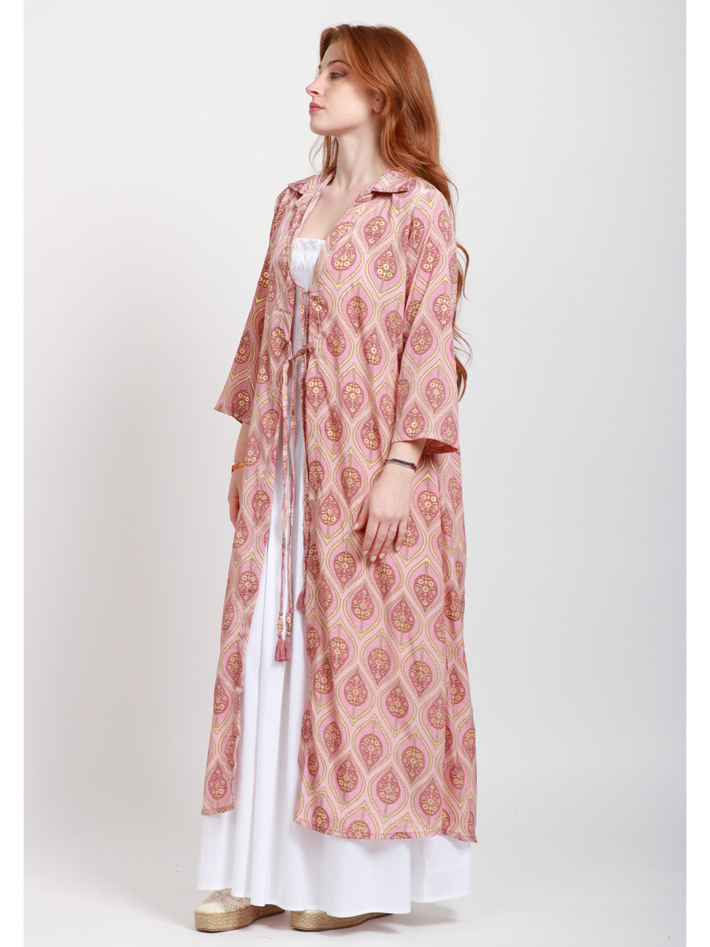 CHACHA Kimono in Seta con Fantasia Rosa e Oro Rosa/oro
