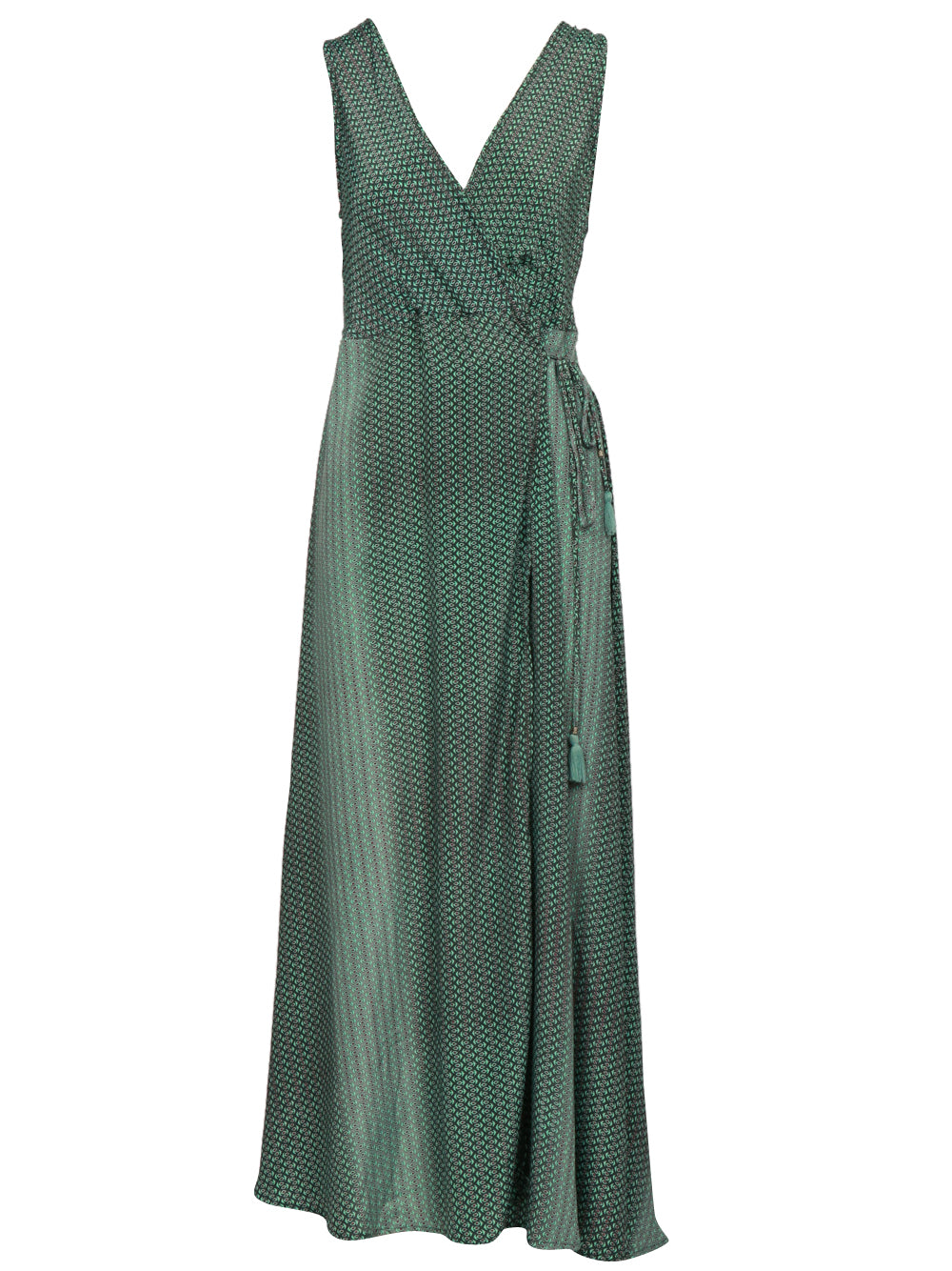 CHACHA Vestito lungo in Seta con Fantasia Verde e Rosso Verde Rosso