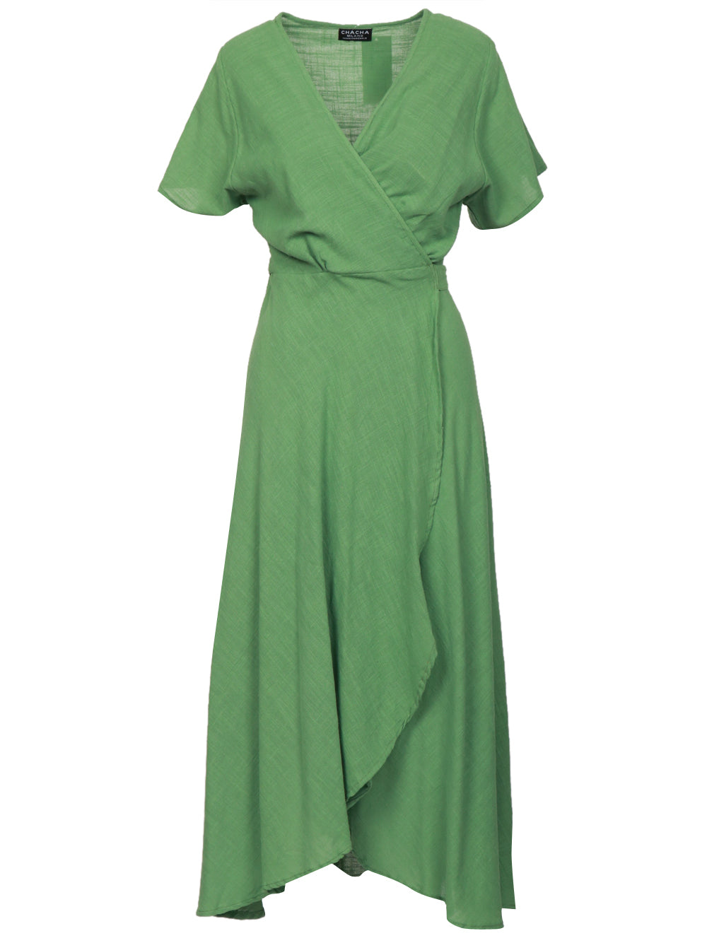 CHACHA Vestito Midi in Cotone Verde a Portafoglio Verde