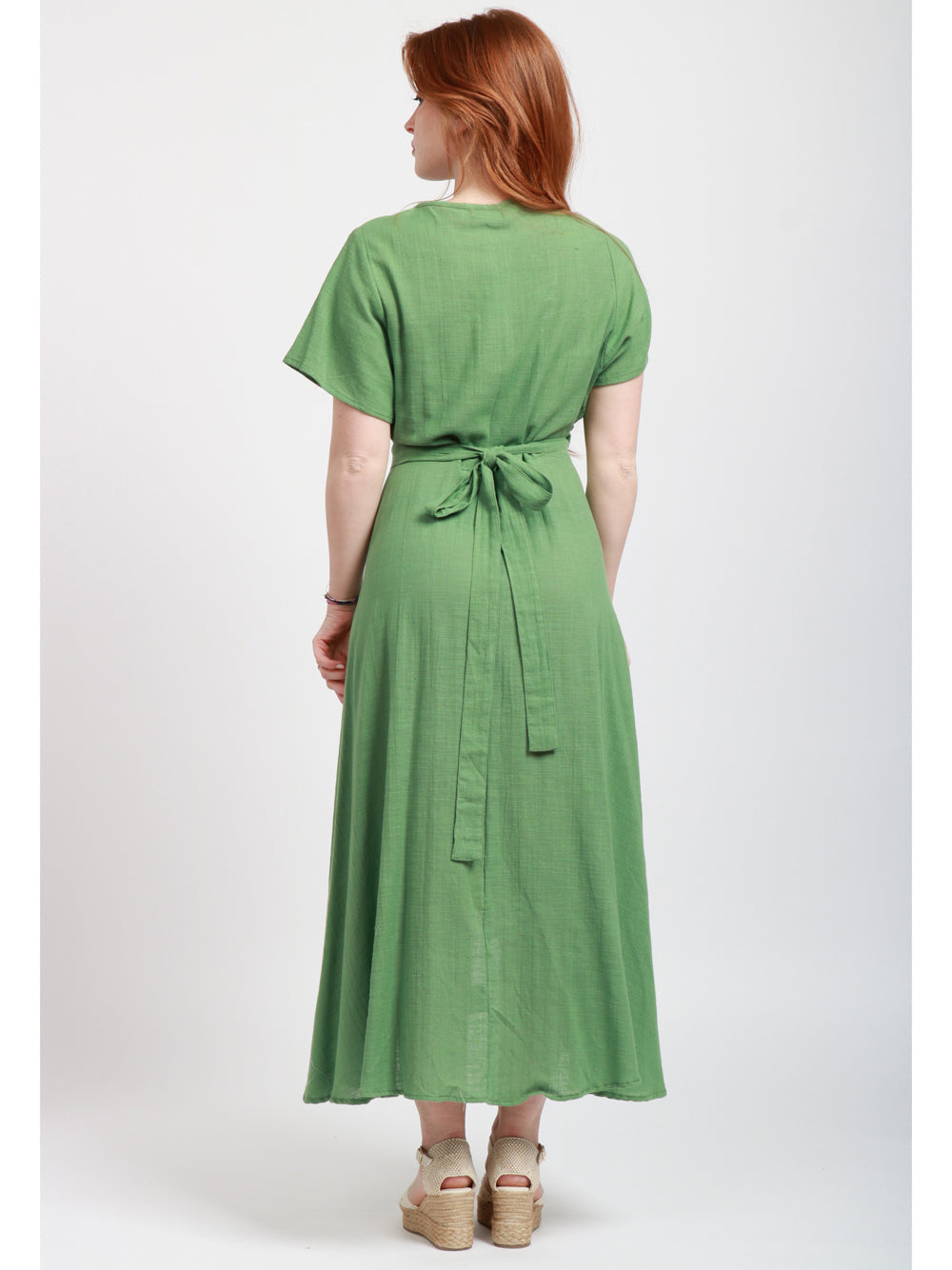 CHACHA Vestito Midi in Cotone Verde a Portafoglio Verde