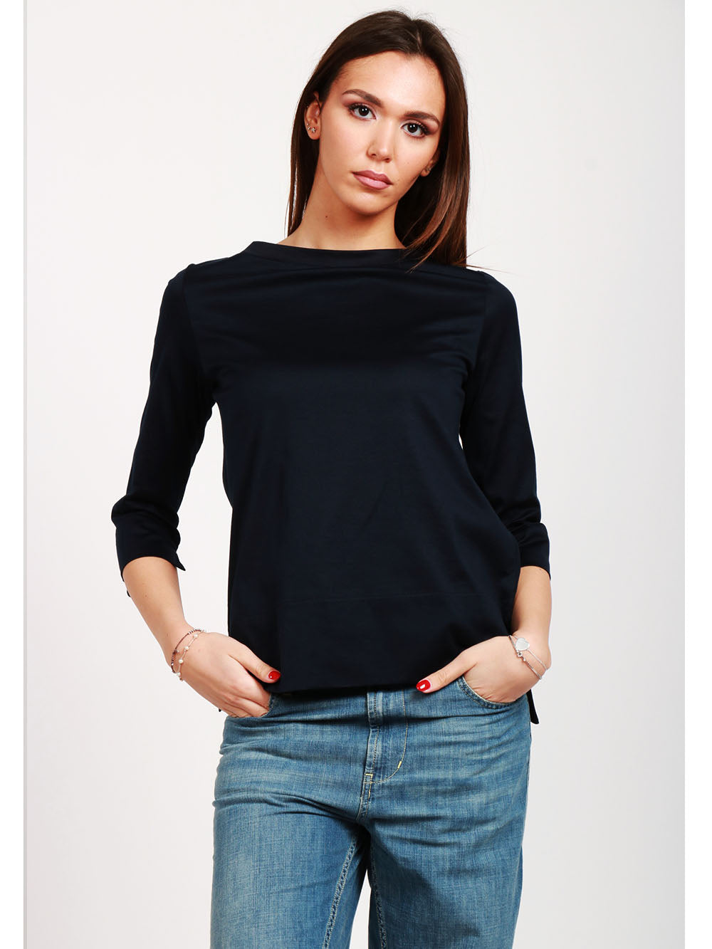 CIRCOLO 1901 Maglia in Cotone Blu Notte con Scollo a Barca Blu navy
