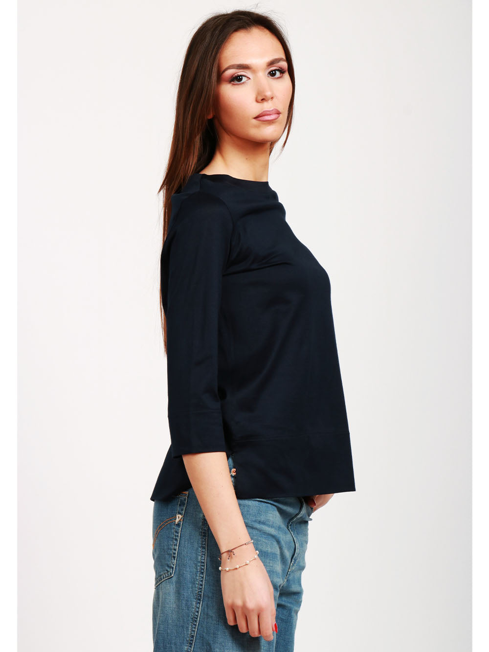 CIRCOLO 1901 Maglia in Cotone Blu Notte con Scollo a Barca Blu navy