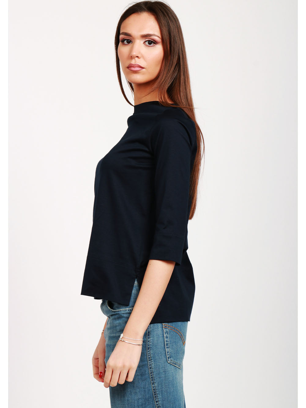 CIRCOLO 1901 Maglia in Cotone Blu Notte con Scollo a Barca Blu navy