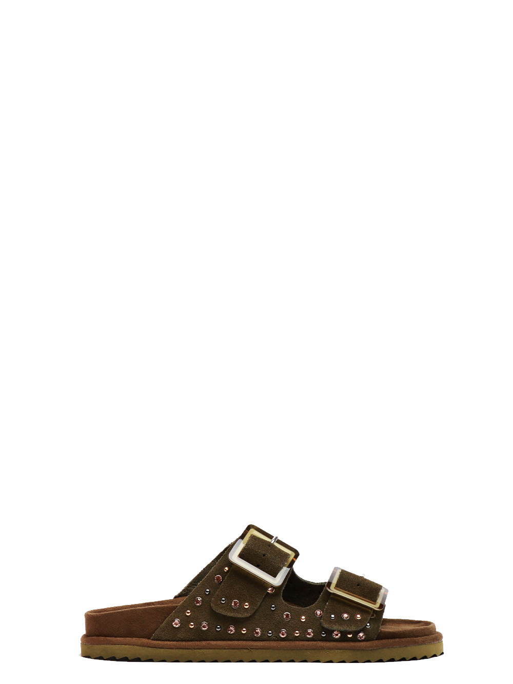 COLORS OF CALIFORNIA Sandali Bassi in Suede Verdi Militare con Strass e Borchie Militare