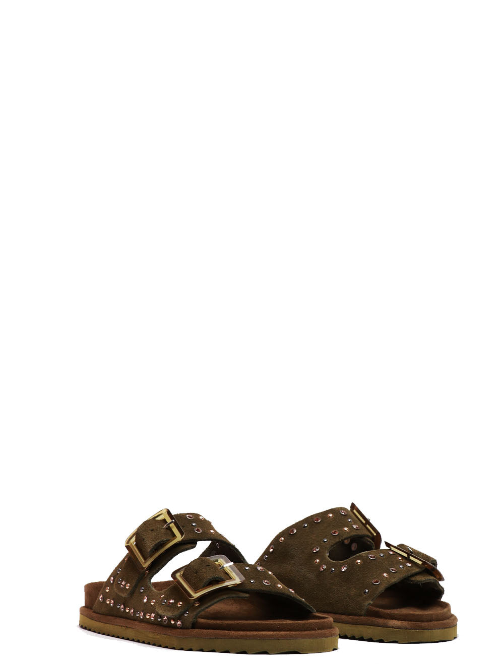 COLORS OF CALIFORNIA Sandali Bassi in Suede Verdi Militare con Strass e Borchie Militare