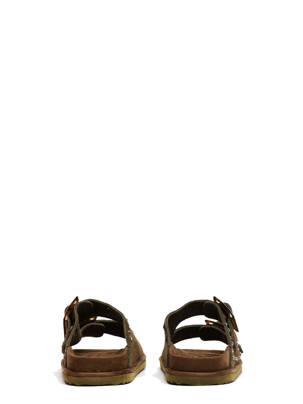 COLORS OF CALIFORNIA Sandali Bassi in Suede Verdi Militare con Strass e Borchie Militare