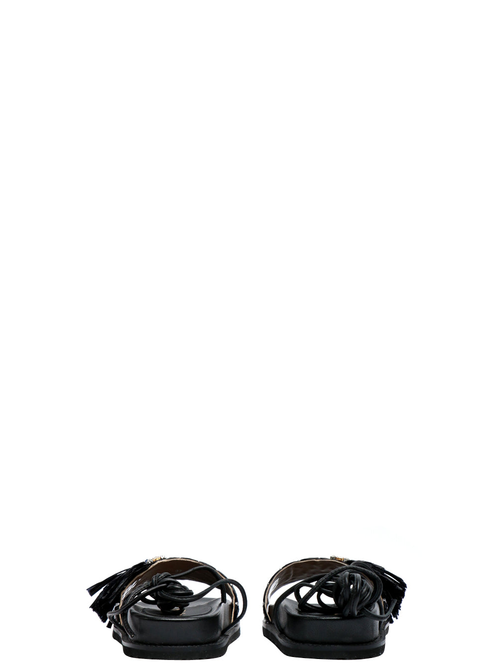 CORAL BLUE Sandali Flat in Rafia Neri con Lacci Nero