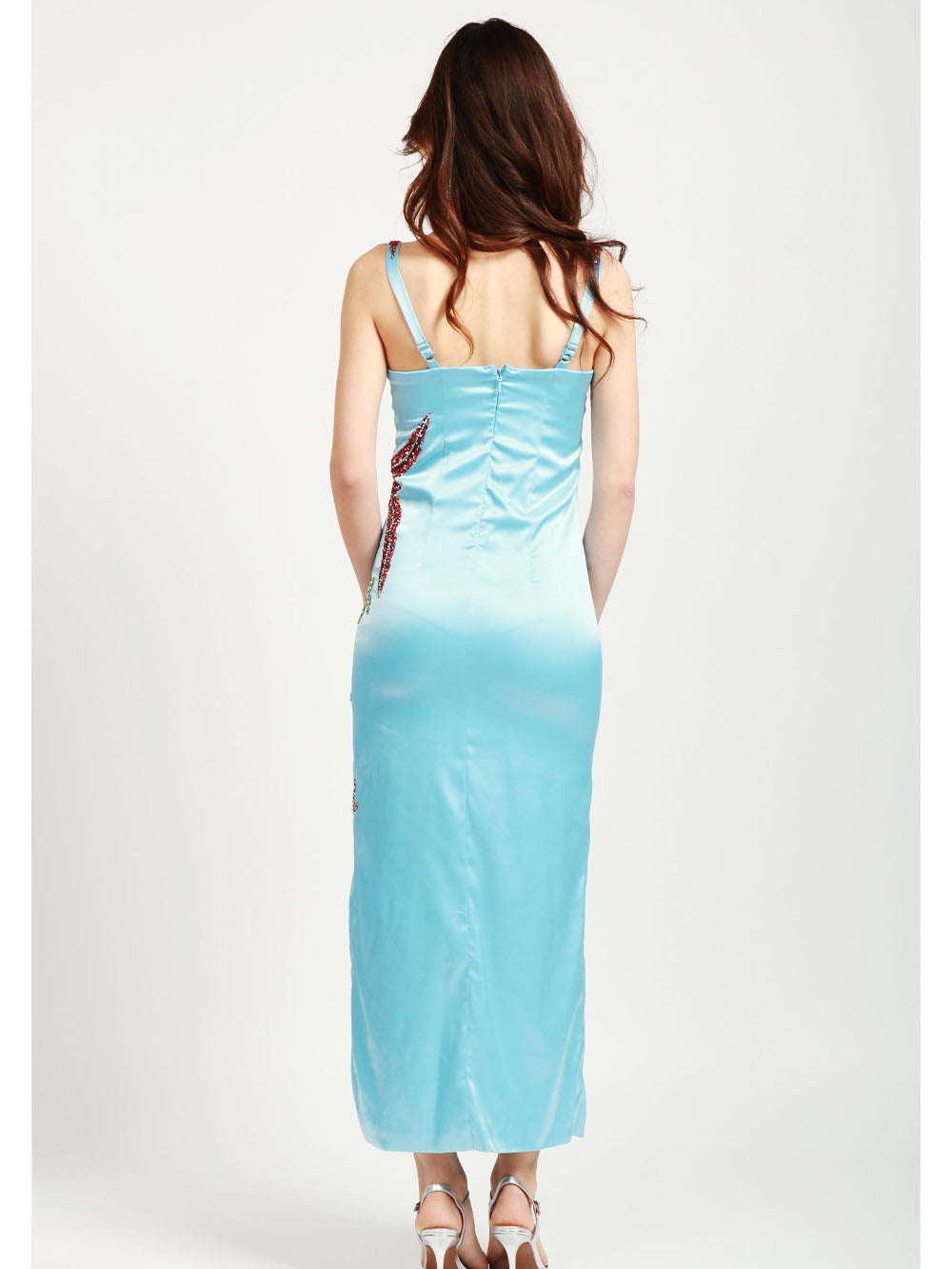 COUTURE IS FOREVER Vestito Mermaid in Raso Celeste con Ricami Stelle Marine Celeste