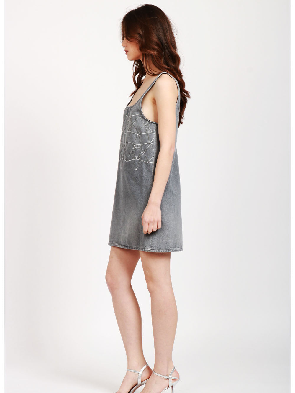 DONDUP Vestito Corto in Denim Grigio con Stelle Grigio
