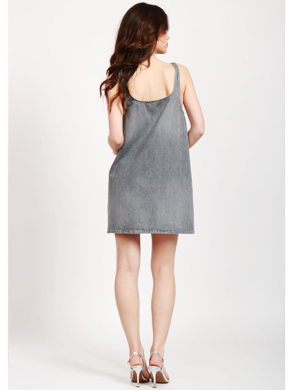 DONDUP Vestito Corto in Denim Grigio con Stelle Grigio