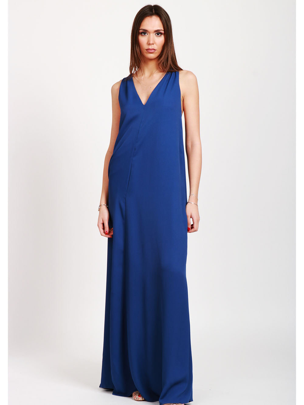 Vestito Lungo in Misto Seta Blu