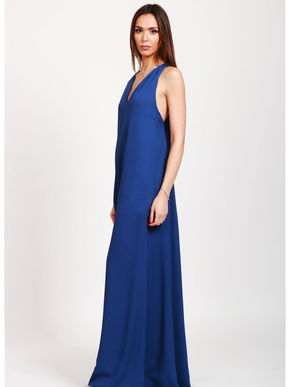Vestito Lungo in Misto Seta Blu