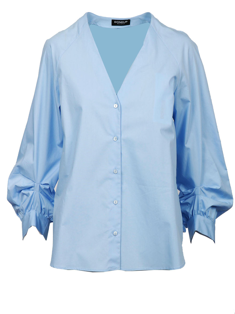 DONDUP Camicia in Popeline di Cotone Celeste con Maniche a Sbuffo Celeste