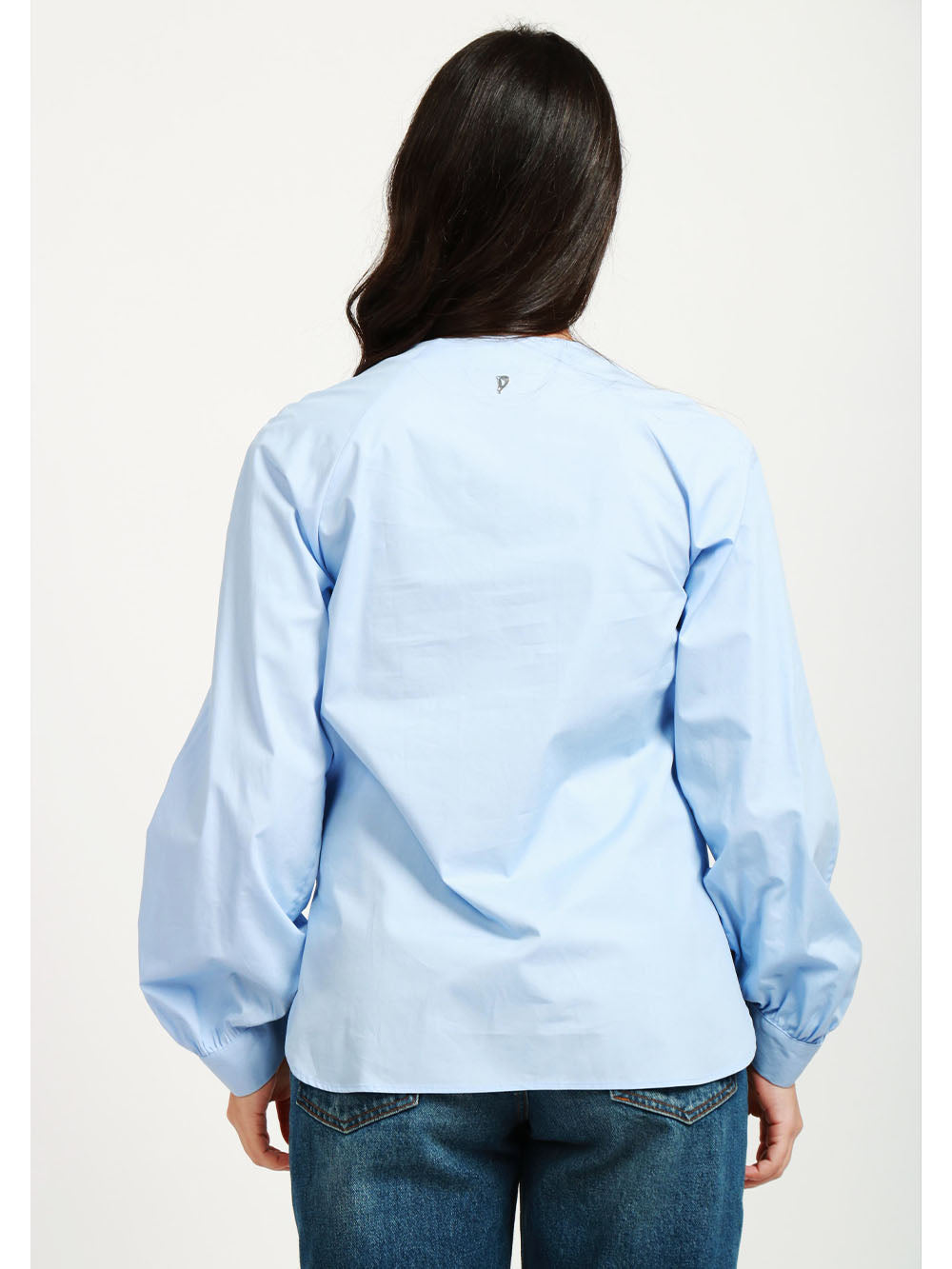 DONDUP Camicia in Popeline di Cotone Celeste con Maniche a Sbuffo Celeste