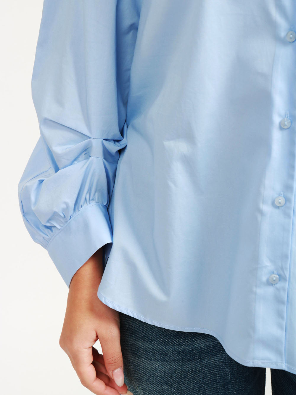 DONDUP Camicia in Popeline di Cotone Celeste con Maniche a Sbuffo Celeste