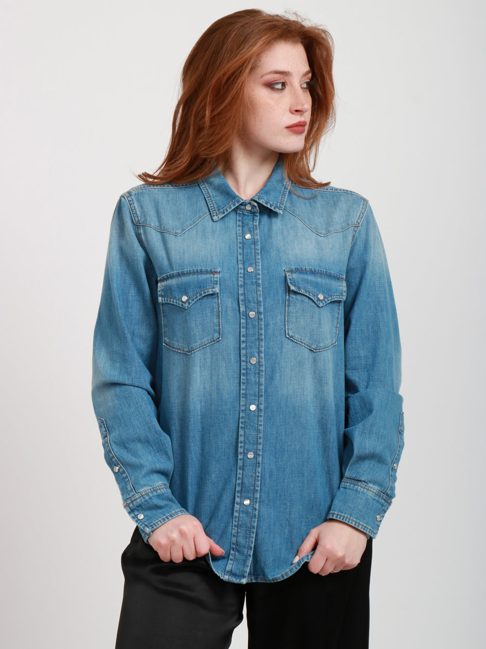 Regular Fit Blue Cotton Denim Shirt