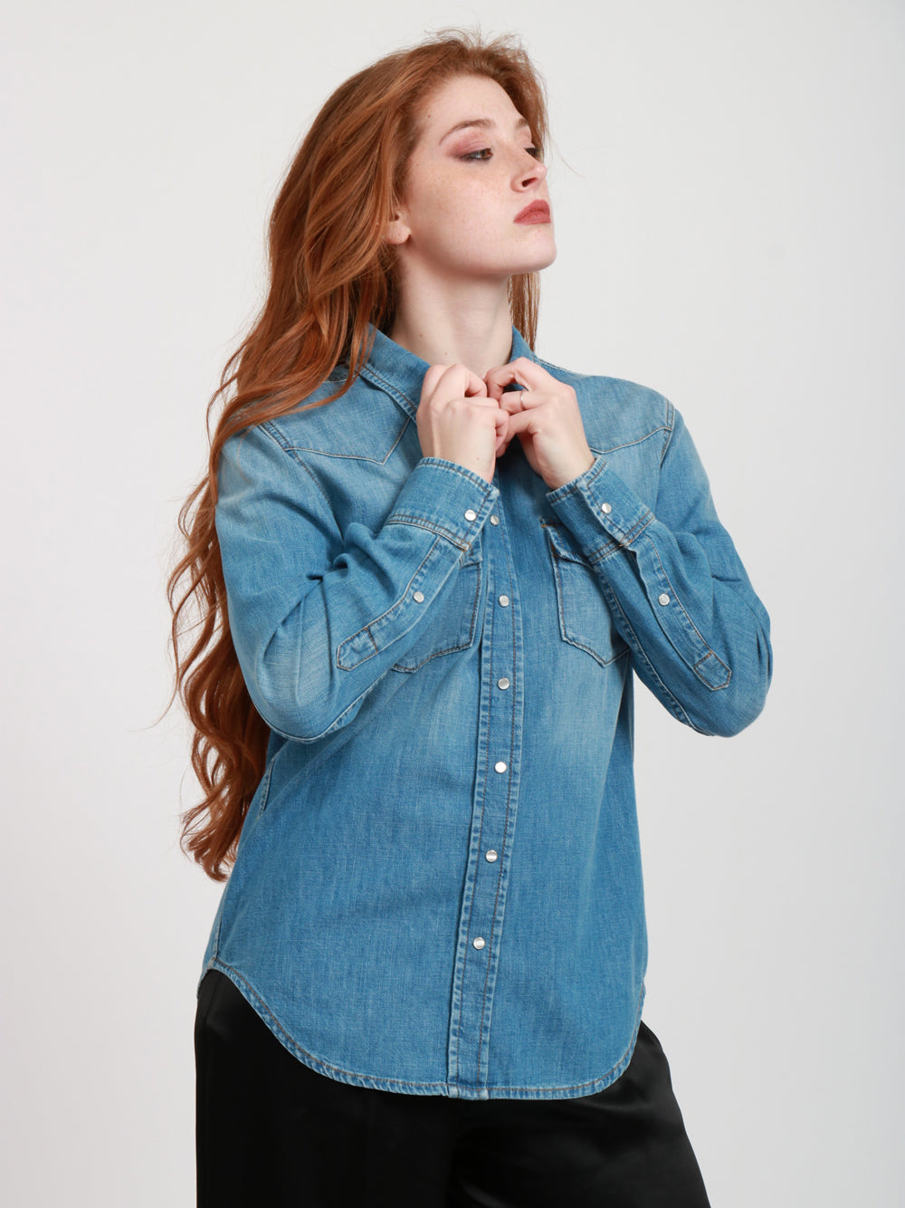 Regular Fit Blue Cotton Denim Shirt