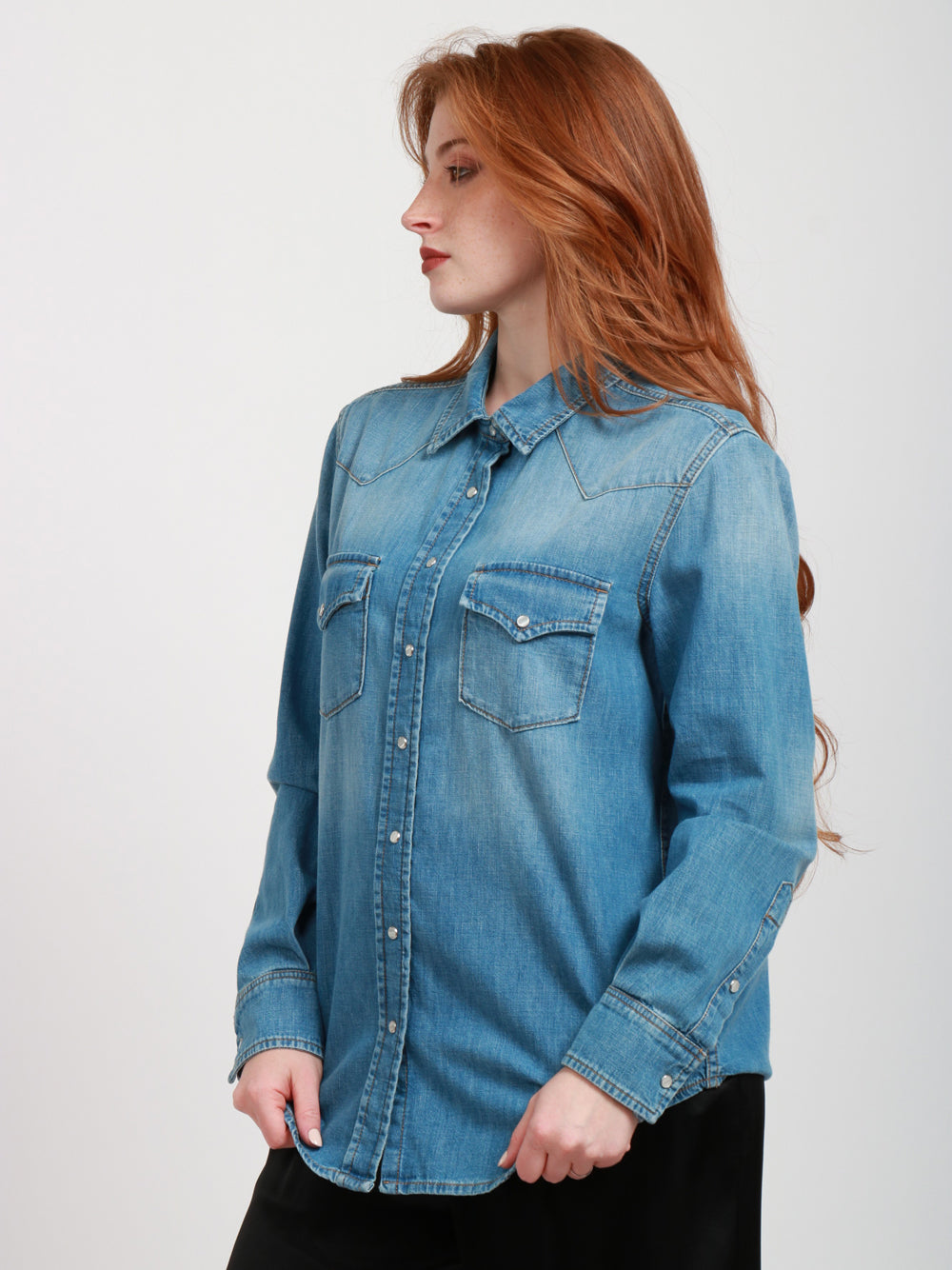 Regular Fit Blue Cotton Denim Shirt