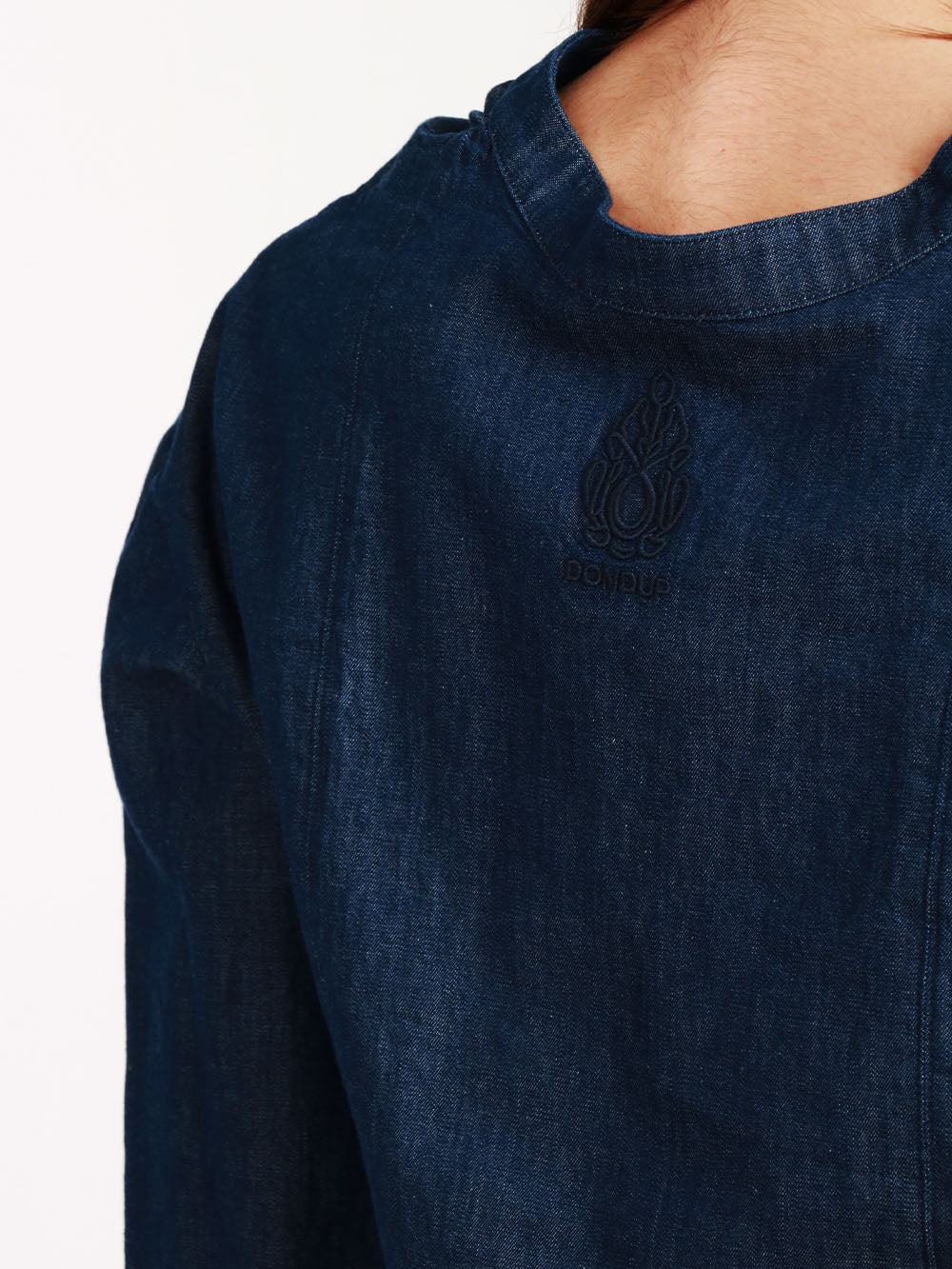 DONDUP Blusa in Denim di Cotone Blu con Maniche a Sbuffo Denim