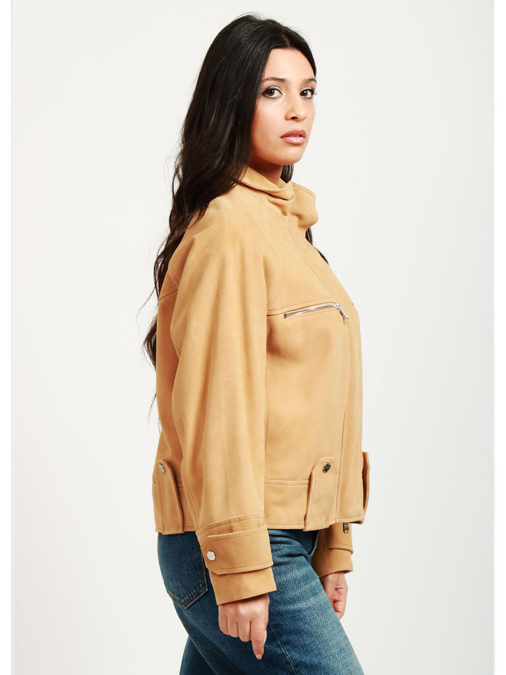 Giubbino in Pelle Scamosciata Cammello