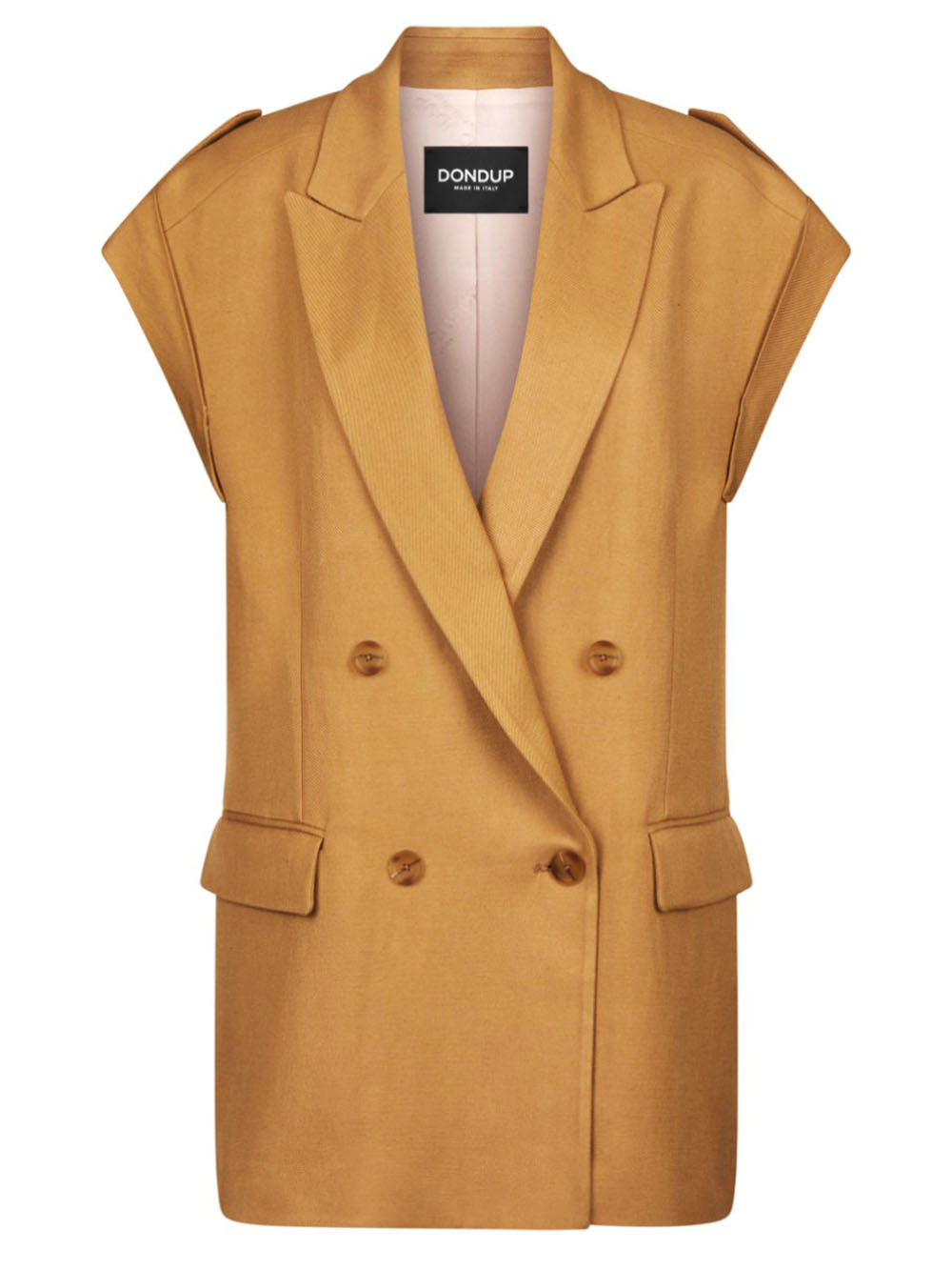 Gilet Doppiopetto in Misto Lino Cammello