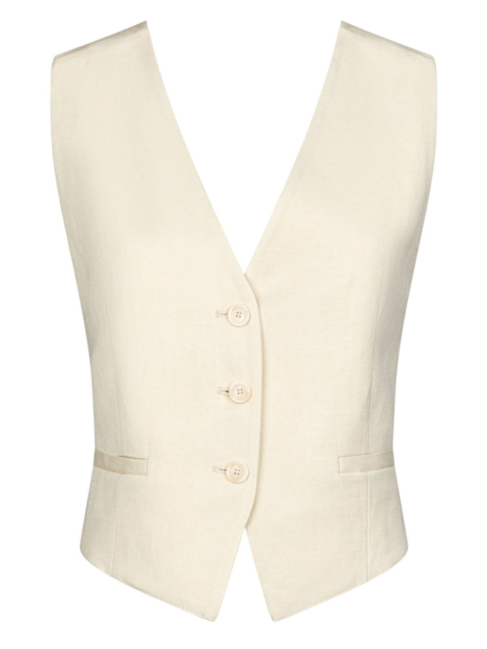 DONDUP Gilet Monopetto in Misto Lino Panna Panna
