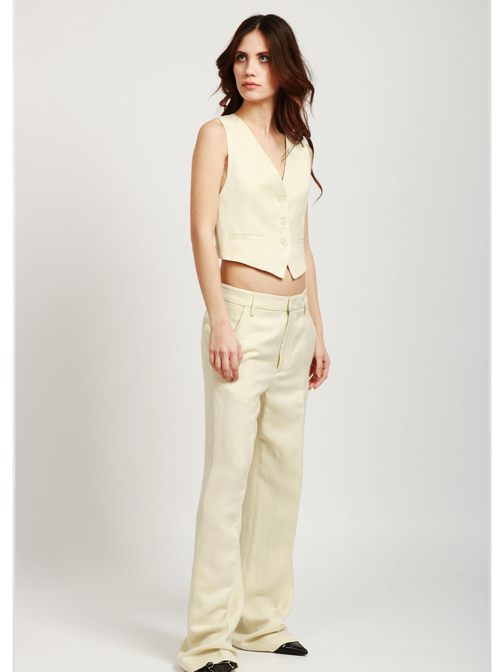 DONDUP Gilet Monopetto in Misto Lino Panna Panna