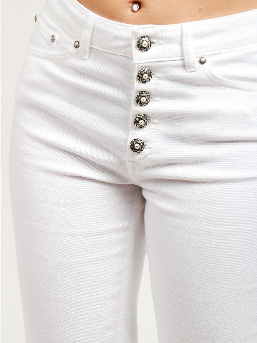 DONDUP Koons Jeans in Bull Denim White with Jewel Buttons DONDUP Koons Jeans in Bull Denim White with Jewel Buttons