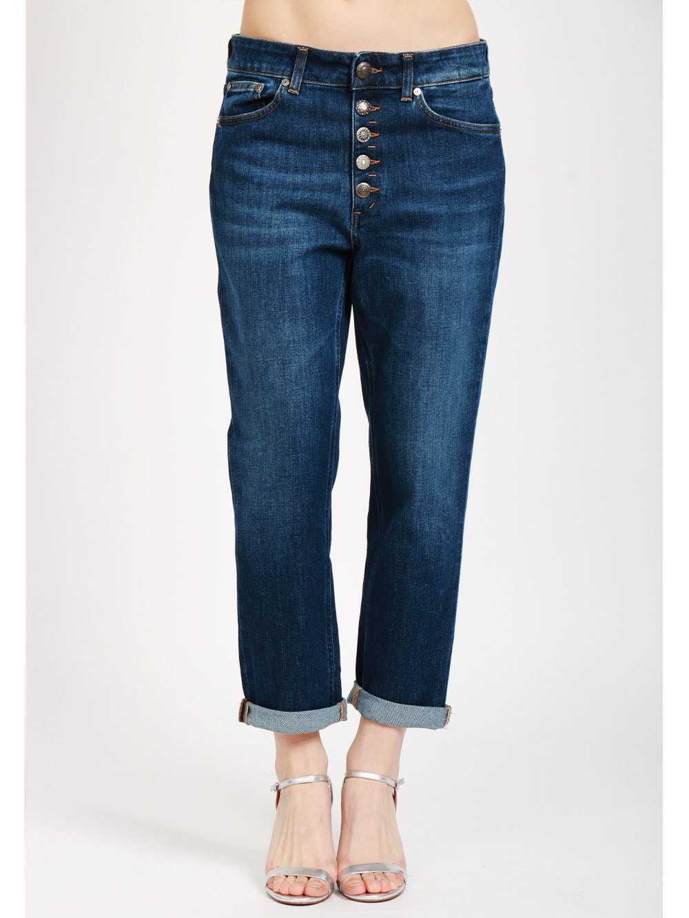 DONDUP Jeans Koons in Denim di Cotone Blu con Bottoni Gioiello Denim