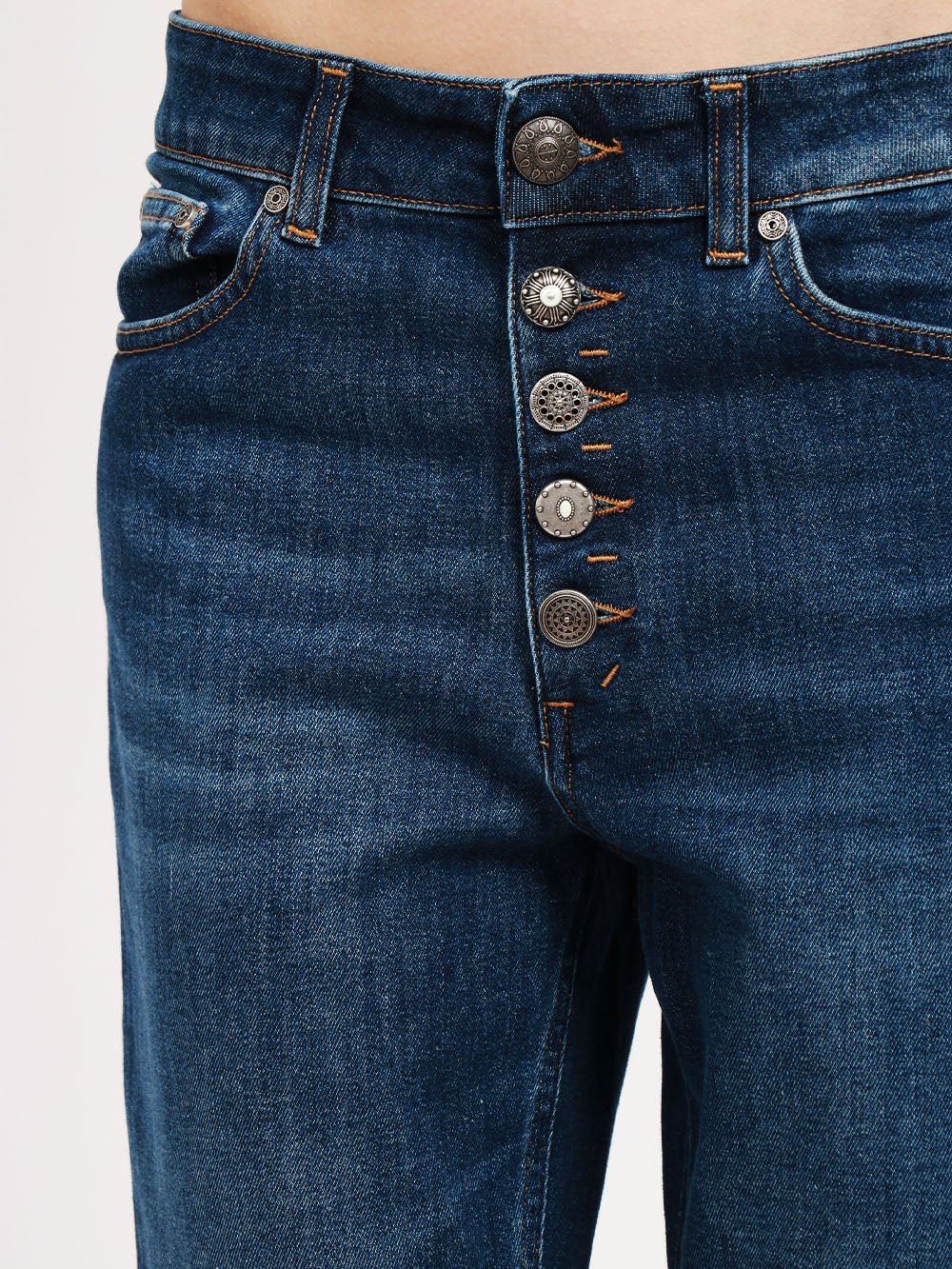 DONDUP Jeans Koons in Denim di Cotone Blu con Bottoni Gioiello Denim