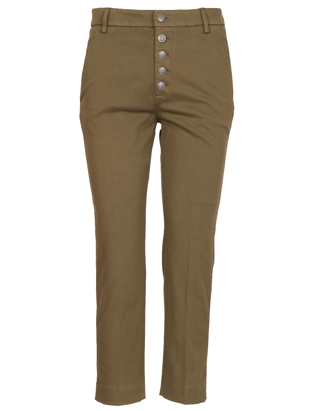 DONDUP Pantaloni Nima in Gabardina Verde Militare con Bottoni Gioiello Verde militare