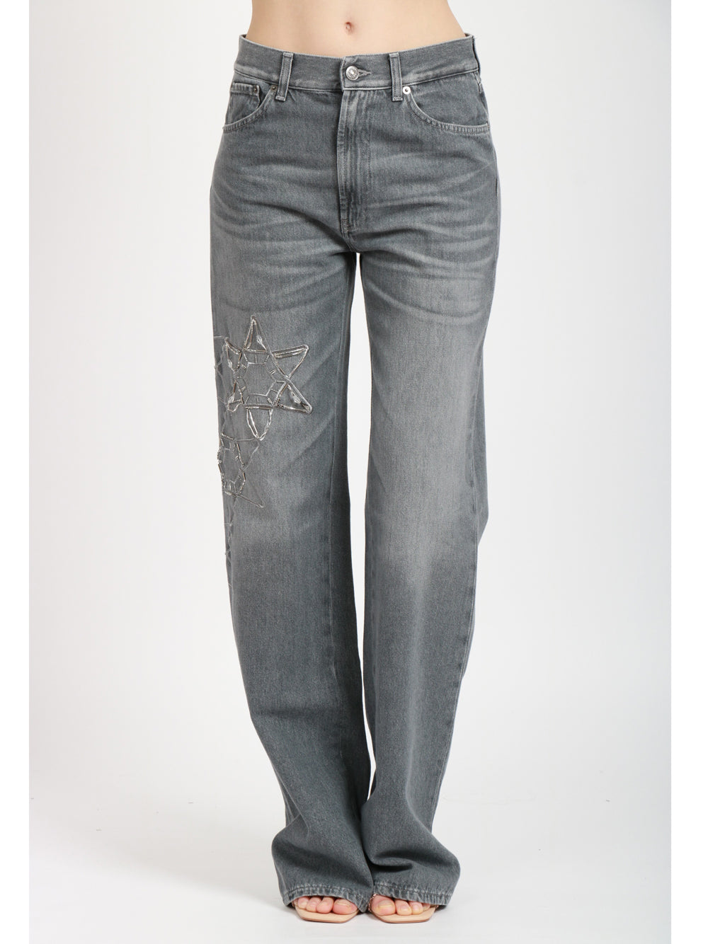 DONDUP Jeans Mabel Wide Leg con ricamo Stelle in Denim Grigio Grigio
