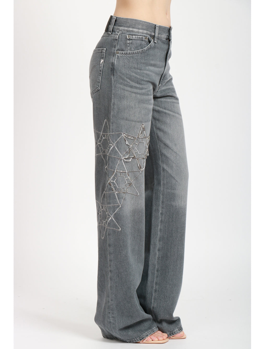 DONDUP Jeans Mabel Wide Leg con ricamo Stelle in Denim Grigio Grigio