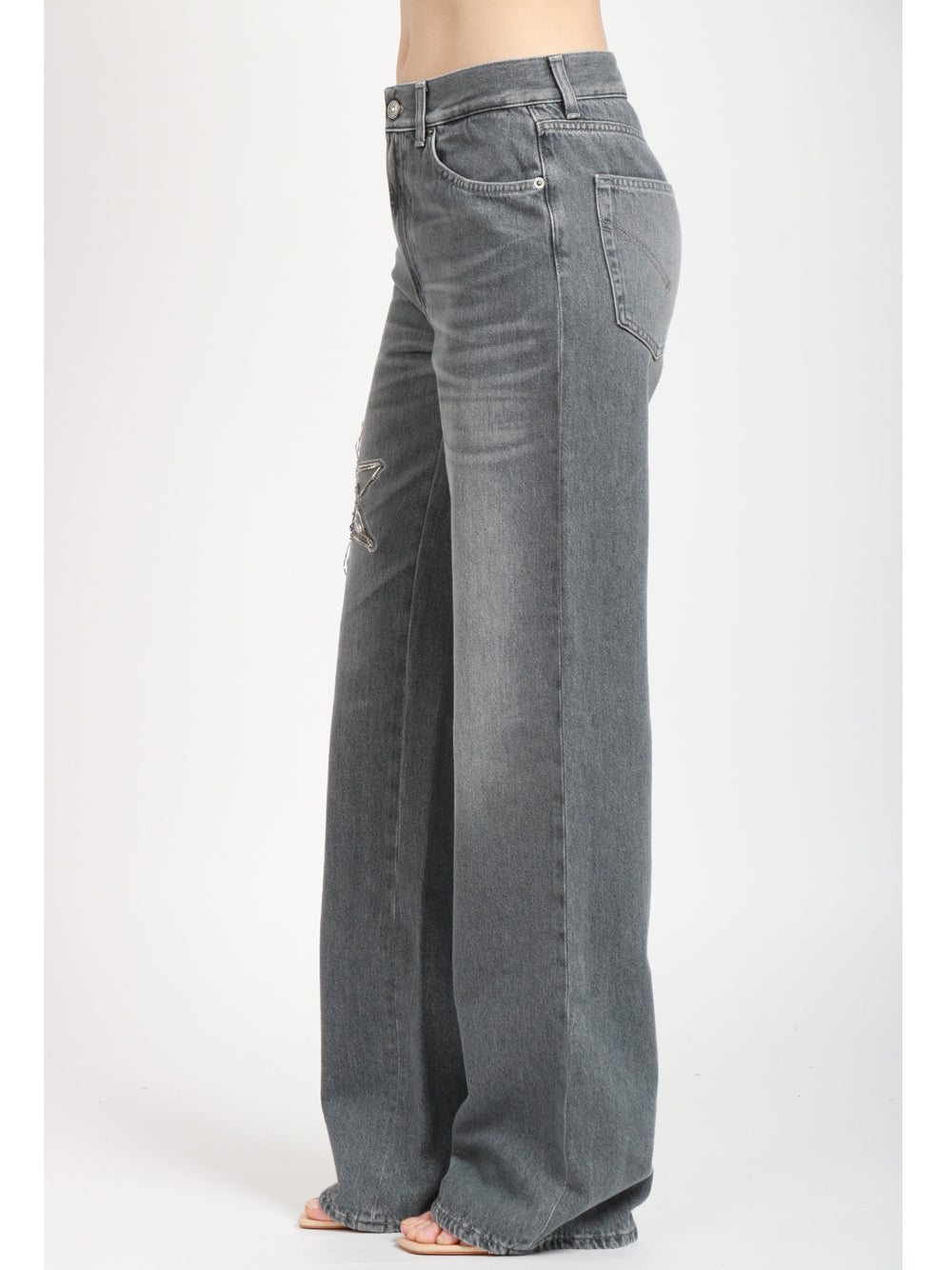 DONDUP Jeans Mabel Wide Leg con ricamo Stelle in Denim Grigio Grigio